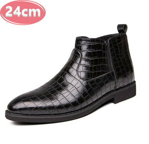  side zipper men's business wani pattern PU leather shoes black 24.0. leather shoes shoes casual . bending . commuting light weight imported car goods [n157]