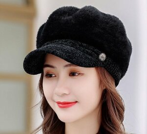 キャスケット ブラック 帽子 レディース 秋冬 大きいサイズ キャップ ゆったり 可愛い かわいい 小顔 伸縮性 防寒対策
