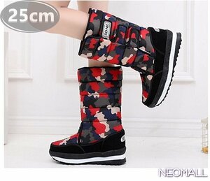  женский снегоступы [867] 25.0cm камуфляж красный мутон ботинки спортивные туфли winter ботинки обратная сторона ворсистый водонепроницаемый защищающий от холода . скользить зимний обувь хлопок обувь 
