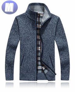 ニットジャケット ブルー Mサイズ ジッパー セーター　