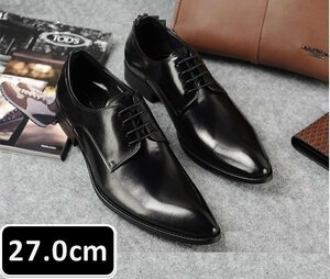 メンズ ビジネス レザー シューズ 本革 紐 ブラック サイズ 27.0cm 革靴 靴 カジュアル 屈曲性 通勤 軽量 新品 【apa-163】