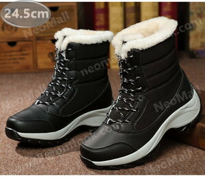  женский снегоступы [968] черный 24.5cm мутон ботинки спортивные туфли winter ботинки обратная сторона ворсистый водонепроницаемый защищающий от холода . скользить зимний обувь хлопок обувь 