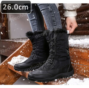  женский снегоступы [970] черный 26.0cm мутон ботинки спортивные туфли winter ботинки обратная сторона ворсистый водонепроницаемый защищающий от холода . скользить зимний обувь хлопок обувь 