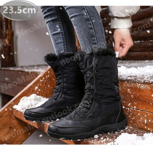  женский снегоступы [970] черный 23.5cm мутон ботинки спортивные туфли winter ботинки обратная сторона ворсистый водонепроницаемый защищающий от холода . скользить зимний обувь хлопок обувь 