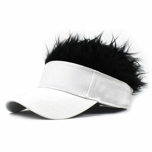 ウィッグ付サンバイザー 帽子 カツラ ウィッグヘア 髪の毛付き ウィッグ付き アウトドア スポー ゴルフ n548-B ブラック