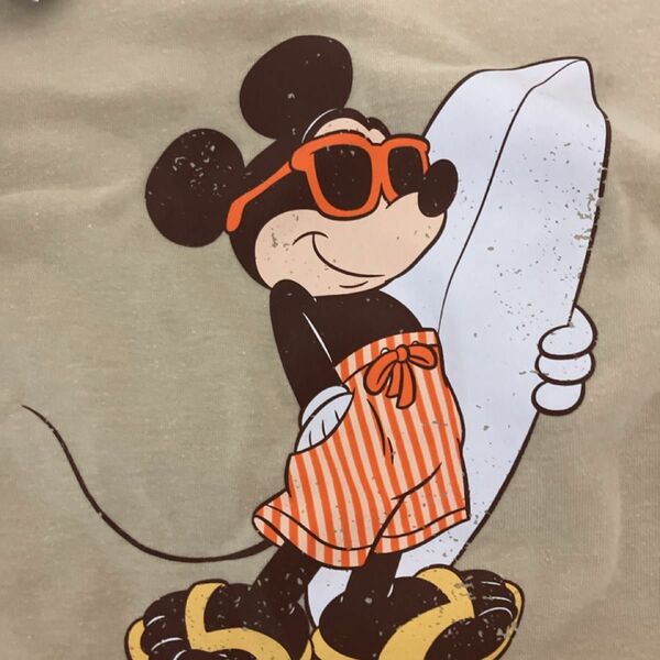 Mickey Mouse ミッキーマウス サーフィン ベージュ 肌色 Mサイズ 半袖tシャツ サーフ メンズ ディズニー タグ付
