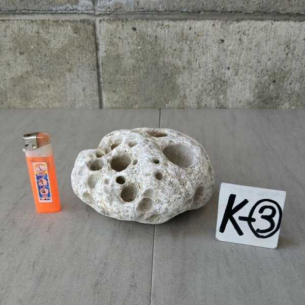穴開き石　(白) 　14cm×11cm×8cm　1,69㎏　K-③　　　水石 盆石 観賞石 アクアテラリウム