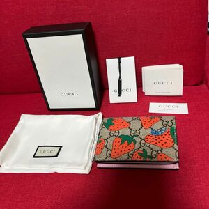 GUCCIグッチ 二つ折り 財布 イチゴストロベリー