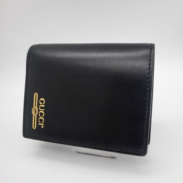 未使用に近い GUCCI グッチ 折り財布 財布 ロゴ レザー ブラック 黒 メンズ