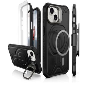 CaseBorne iPhone15 保護ケース 5層構造 MagSafe互換 スリムプロテクター スタンド&ベルトホルスター付属