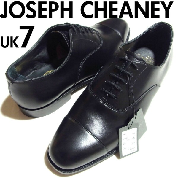 新品 JOSEPH CHEANEY ジョセフ チーニー GEOFFREY ジェフェリー ストレートチップ レザー シューズ 7 E 6184 黒 ブラック