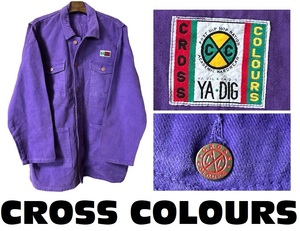 新品同然USA90’Sビンテージ★クロスカラーズCrossColours★カバーオール★パープル★XL