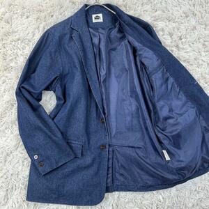 1 jpy ~[ beautiful goods ]Fafatt tailored jacket Anne navy blue indigo Denim Vintage cotton spring summer L size navy blue single 