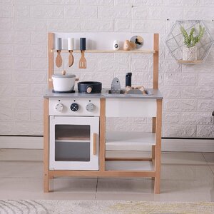  toy kitchen wooden birthday kitchen cookware attaching food ingredients intellectual training toy portable cooking stove Mini kitchen toy kitchen [ dark gray ] TY11