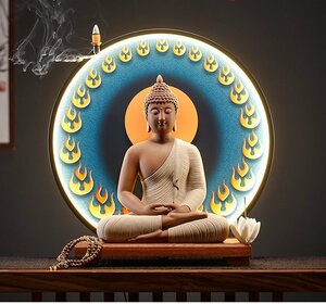 釈迦　しゃかの像　仏像　仏教美品 台座付き　ライト　香立　禅の置物 逆流香 インテリア　装飾品 工芸品 仏教美術