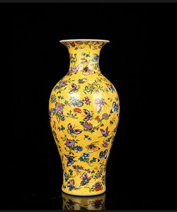 景徳鎮　花瓶　琺瑯彩　インテリア　蝶々柄　粉彩 磁器　置物　装飾　収蔵　コレクション
