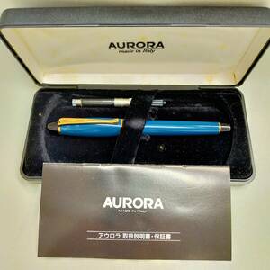 #10756　【美品】　ITALY　AURORA　アウロラ　　万年筆　濃緑×シルバー　ケース付　筆記用具