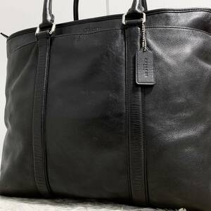 1 jpy ~ COACH Coach men's metropolitan business bag tote bag hand shoulder ..A4 storage high capacity wrinkle leather all leather charm black 
