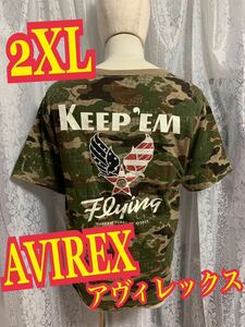 AVIREXアヴィレックス　半袖 Tシャツ カモフラ　迷彩　刺繍ロゴ　2XL