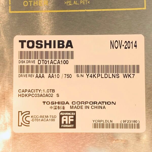 TOSHIBA デスクトップ用HDD 1TB 未使用 未開封品