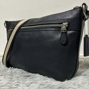 1 jpy ~[ ultimate beautiful goods ]COACH Coach shoulder bag Charles small mesenja- black leather commuting going to school business men's 