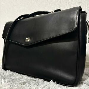 1 jpy ~[ unused class ]COACH Coach business bag 2way flap briefcase black leather Turn lock Cross body A4 commuting 