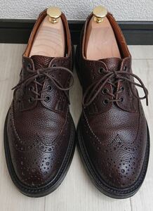 美品 Tricker's BURTON トリッカーズ バートン UK7.5 26.5 27 茶 ダークブラウン ウイングチップ レザー シューズ Alden paraboot Church's