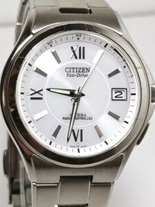 1 jpy start [ superior article / operation ]CITIZEN Citizen ATTESA Atessa wristwatch radio wave / Eko-Drive H110-T011331 white face 