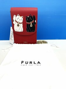 aet3974 FURLA フルラ ポシェット スマホケース ショルダー 招き猫 レザー タグ付き 斜め掛けチェーン