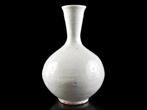 【雲】某収集家放出品 韓国 李朝 白釉花瓶 飾壺 高さ25cm 古美術品(朝鮮高麗徳利旧家蔵出)Y834 OTDbus8