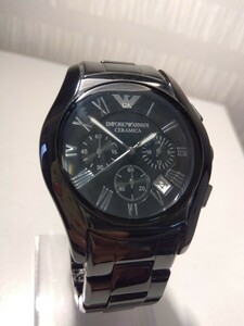 [M164][ operation goods ] EMPORIO ARMANI Emporio Armani wristwatch AR-1400 quartz calendar black chronograph 
