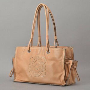 1 jpy LOEWE Loewe hole gram shopa- tote bag shoulder bag car fs gold leather beige Logo stitch shoulder .. bag Mc.g