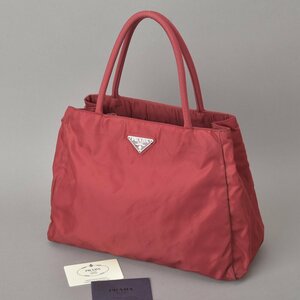 1円 美品 PRADA プラダ ハンドバッグ トートバッグ ナイロン レッド B3864 三角ロゴプレート TESSUTO CITY Gカード有 軽量 鞄 ※a.e