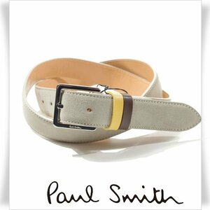  unused 1 jpy ~* Paul Smith Paul Smith men's made in Japan cow leather leather bai color loop suede belt free size beige *4930*