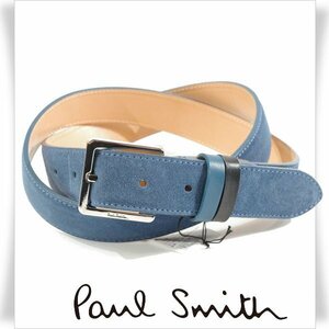  unused 1 jpy ~* Paul Smith Paul Smith men's made in Japan cow leather leather bai color loop suede belt free size blue *4931*