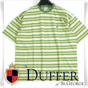 新品1円～★DUFFER ダファー メンズ マルチボーダー コットン綿 半袖 クルーネックTシャツ L グリーン オーバーサイズ 本物 ◆4950◆