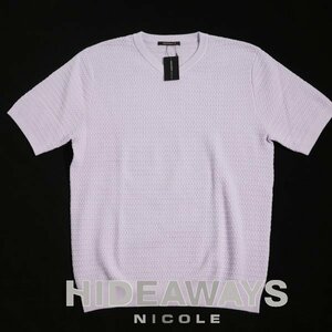 新品1円～★HIDEAWAYS NICOLE ハイダウェイ ニコル メンズ 半袖 メランジリンクス半袖Vネックニット 46 M ラベンダー カットソー ◆5014◆