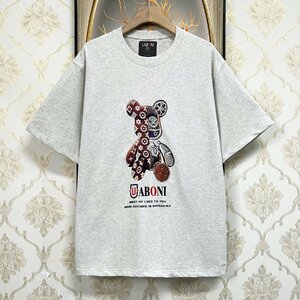 個性EU製＆定価2万◆UABONI*Paris*半袖Tシャツ*ユアボニ*パリ発◆コットン100％ 高級 薄手 快適 カットソー モノグラム スウェット 夏 2XL