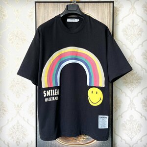 個性EU製＆定価2万◆UABONI*Paris*半袖Tシャツ*ユアボニ*パリ発◆上質 虹 笑顔 T-shirt カットソー プルオーバー リラックス 男女兼用 2XL