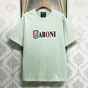 絶賛EU製＆定価2万◆UABONI*Paris*半袖Tシャツ*ユアボニ*パリ発◆エジプト綿 薄手 快適 ソフト ロゴ カットソー スウェット 個性 夏 L/48