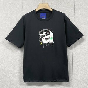 人気・半袖Tシャツ 定価2万◆Emmauela・イタリア・ミラノ発◆高級 通気 立体感 アルファベット 落書き風 個性 スウェット アメカジ 夏 XL