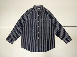 17.SUGAR CANE90s Vintage Sugar Cane Toyo Enterprises полоса рисунок хлопок рубашка мужской XL соответствует темно-синий серый .. серия x606