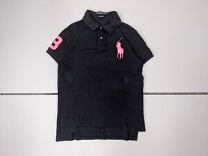 13．POLO RALPH LAUREN ポロ ラルフローレン ビッグポニー 鹿の子 半袖ポロシャツ メンズL　黒ピンクx608