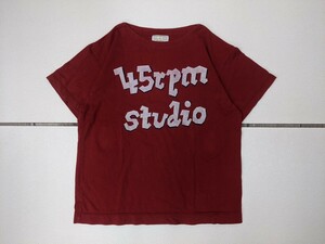 2．日本製 45 rpm studio ロゴデザイン 半袖Tシャツ メンズM相当 赤白系ネイビー x608