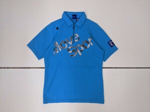 15．Descente GOLF デサント 迷彩カモ MOVE SPORTS ストレッチ素材 ハーフジップ 半袖ブルゾン メンズM 水色系グレー黒ゴルフウェア x705