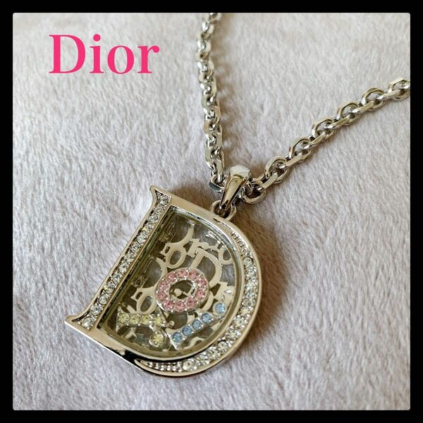 希少!!Dior ディオール Dロゴ ネックレス トロッター ラインストーン Christian Dior