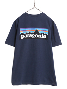 17年製 パタゴニア 両面 プリント 半袖 Tシャツ メンズ M / 古着 Patagonia アウトドア P-6 ボックスロゴ バックプリント クルーネック 紺