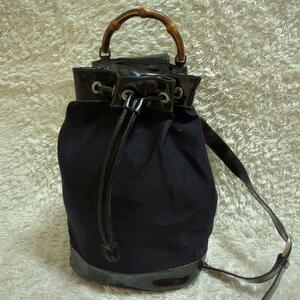 1 jpy ~ GUCCI Gucci Old Gucci bamboo shoulder bag pouch rucksack black black enamel 