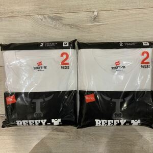 新品未使用 2P 2セット ヘインズ ビーフィー Tシャツ BEEFY-T Mサイズ 白 ホワイト 2枚組 ヘビーウェイト H5180-2 hanes 白T 半袖 