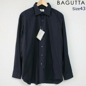 新品 BAGUTTA バグッタ メンズ ドレスシャツ ストライプ マイクロチェック 長袖 ボタンシャツ ブラック 黒 ダークグレー 43 2XL ~ 3XL 